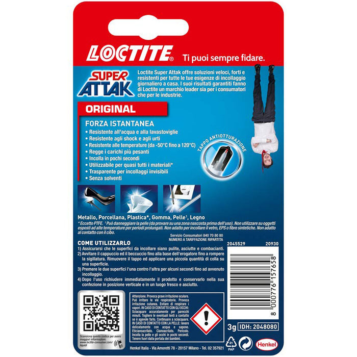 Loctite Super Attak Original - Colla liquida trasparente con tripla resistenza e istantanea - colla resistente per gomma, metallo, ceramica, legno, cuoio, pelle - 1x3g - B-Better Shop