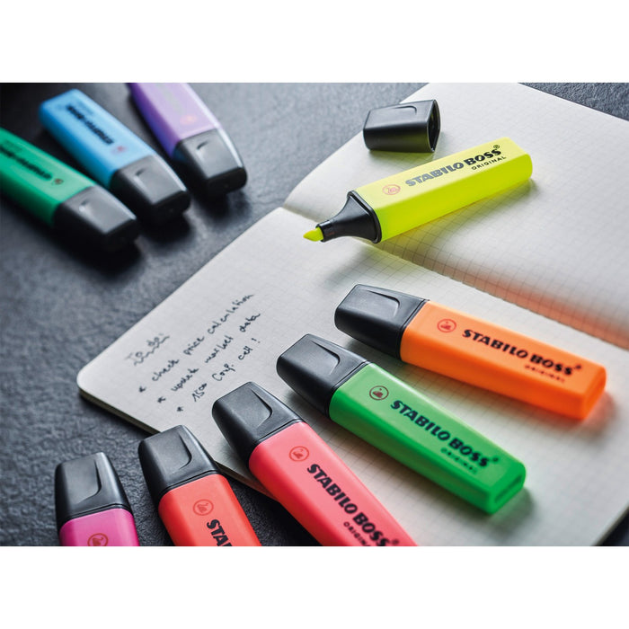 Evidenziatore - STABILO BOSS ORIGINAL Desk-Set - 15 Colori assortiti 9 Neon + 6 Pastel - B-Better Shop