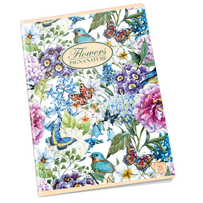 Pigna Nature Flowers - Quaderno Maxi Formato A4 - Rigatura 5M - Quadretti 5 mm Carta Riciclata - Elementari medie superiori - 10 Pezzi assortiti - B-Better Shop