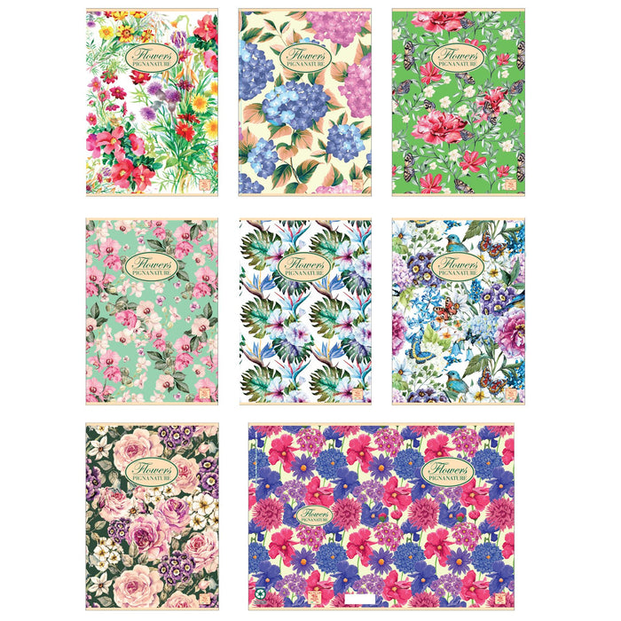 Pigna Nature Flowers - Quaderno Maxi Formato A4 - Rigatura 5M - Quadretti 5 mm Carta Riciclata - Elementari medie superiori - 10 Pezzi assortiti - B-Better Shop