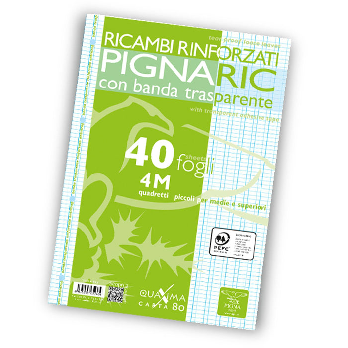 Pignaric - Ricambio con Banda Rinforzata - Formato A4 - Rigatura 4M - Quadretti 4 millimetri - Elementari medie e superiori - Pacco da 40 fogli - B-Better Shop